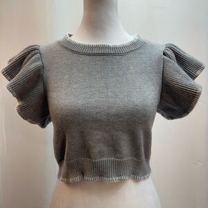 Day + Moon Gray Ruffle Sleeve Cropped Sweater S